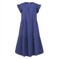 thumbnail image 4 of Pop Seller Women's Round Neck Casual Short Sleeve Ruffle-Trim Summer Mini Dresses Navy XL, 4 of 5