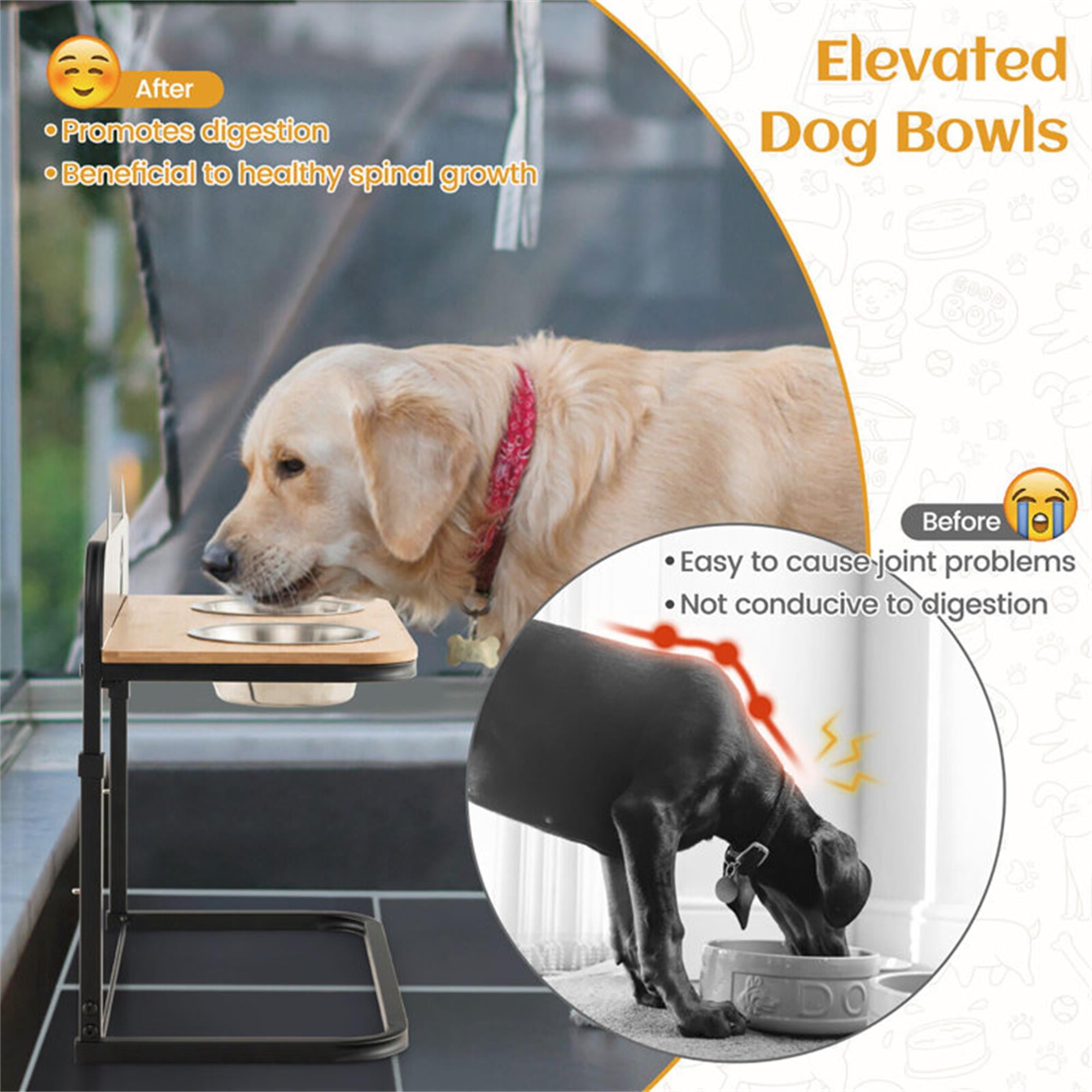 Kadyn 12"-16" Elevated Pet Feeder with 2 Stainless Steel Dog Bowls for Feeding Small Medium Dogs Cats Puppies, Black