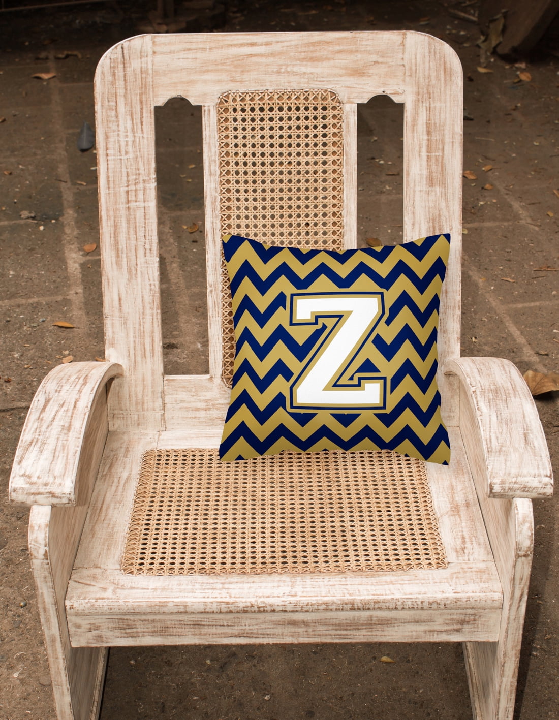 Letter Z Chevron Navy Blue and Gold Fabric Decorative Pillow