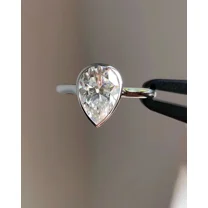 14K White Gold Plated 2CT Pear-Cut Lab Created Diamond Bezel Engagement Ring