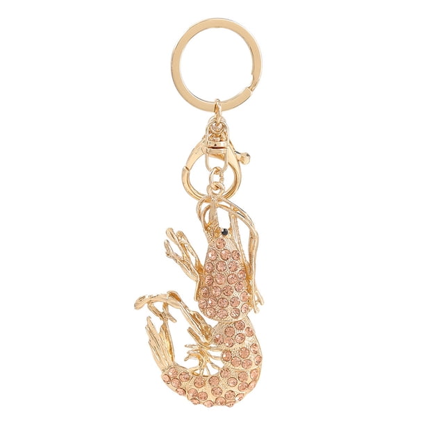 Llavero decorativo con forma de camarón y diamantes de imitación.