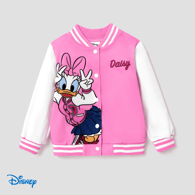 Disney Disney Mickey y sus amigos Chaqueta bomber ligera para niñas de edad preescolar o niños, con estampado de letras y bloques de color