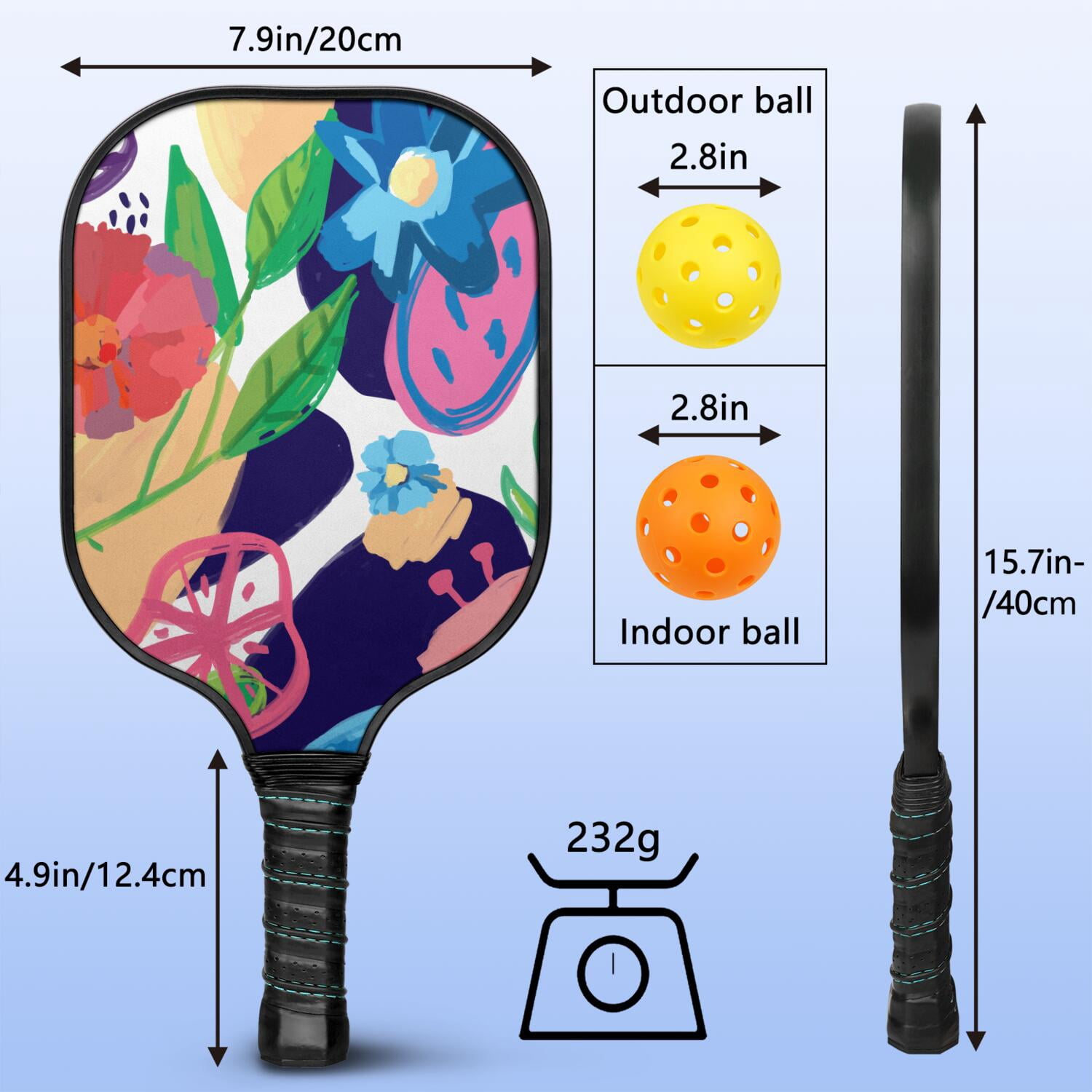 Pickleball Paddles Set Of 2, Fiberglass Surface, Tropical Jungle Print, 4 Balls & Bag