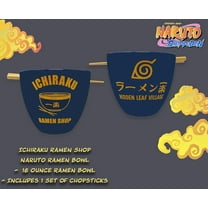 JUST FUNKY Naruto Ramen Bowl with Chopsticks 16 Ounce Anime Ramen Bowl Anime - Ichiraku Ramen and Hidden Leaf Village Ramen Bowl Ceramic Ramen Bowl