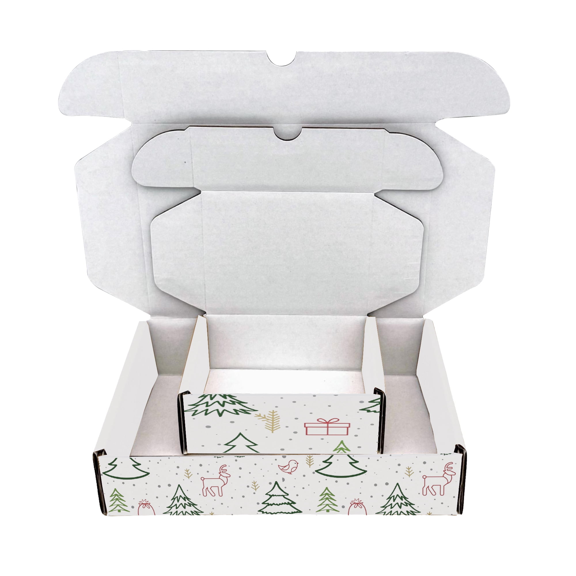 Ucanpack Made In USA 1/8” Thick Christmas Mailer Box 50 Pcs, White X-Mas Forest Theme Cute Boxes For Small Business, Tuck Top Mailer Boxes, 10x5x5" Literature Mailer, Moving Carton