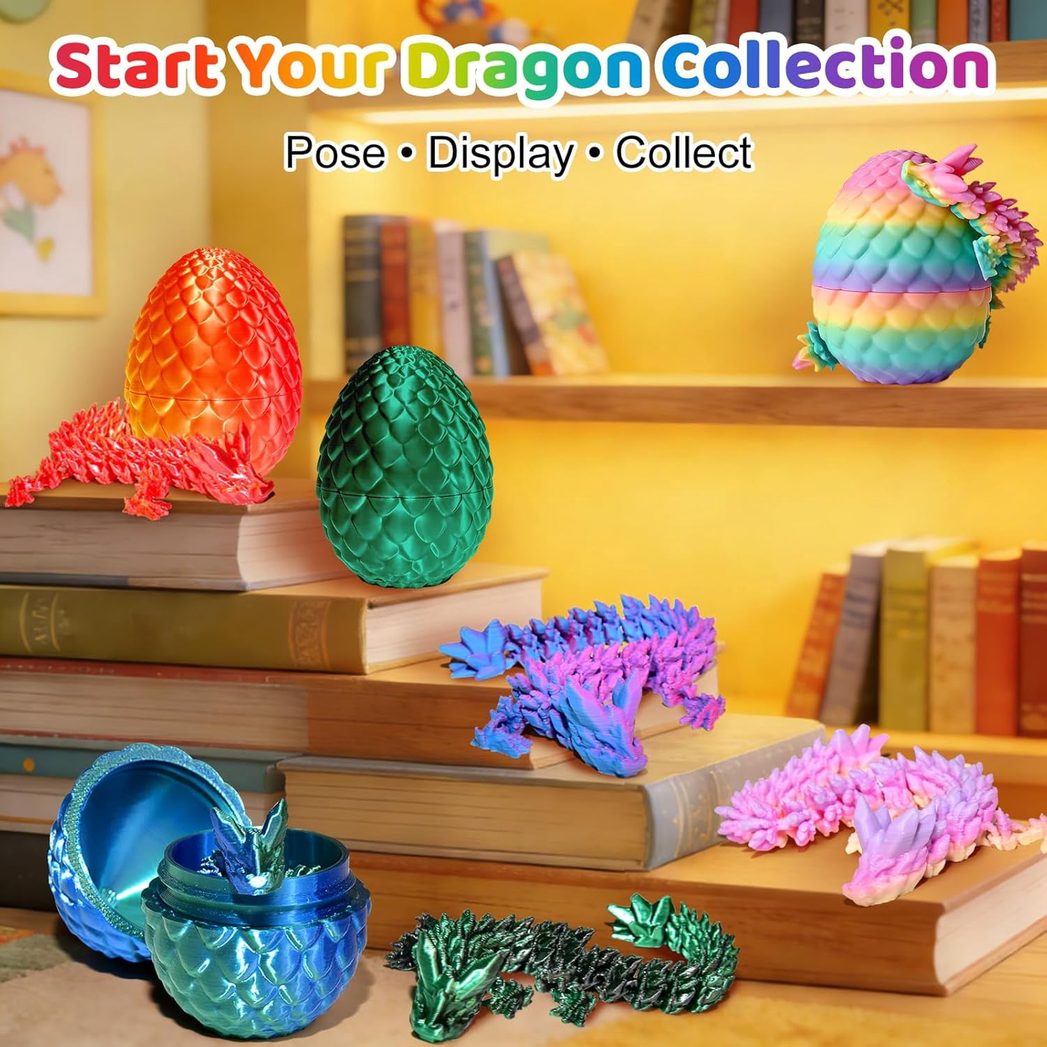 12 Pack 3D Printed Dragon Eggs – Articulated Fidget Dragons Inside Surprise Eggs, Flexible Poseable Toys for Sensory Play, Party Favors Classroom Prizes Collectible Desk Toys for Kids