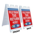 thumbnail image 2 of A-frame Sidewalk File Your Tax Return Here 24" x 36" Double Sided A-Frame Sidewalk Sign, Includes 2 Installed Vinyl Decals | Foldable Portable White Signicade Sandwich Board Signs, 2 of 5