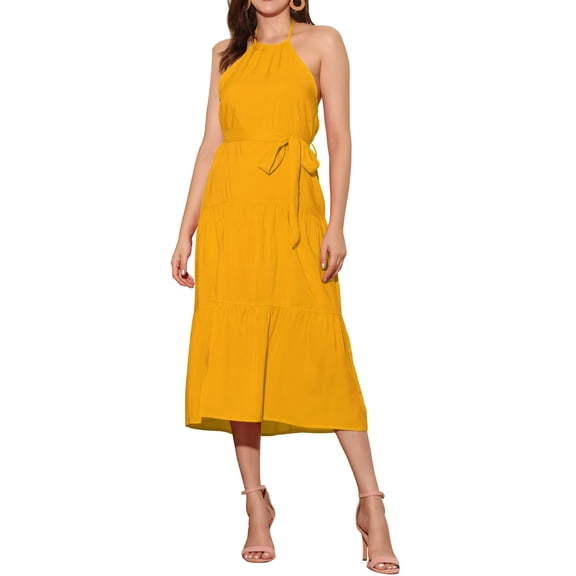 INSPIRE CHIC Casual Sleeveless a Line Summer Dress for Women's Solid Color Loose Swing Dress XS Yellow
