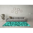 thumbnail image 3 of Ahgly Company Machine Washable Indoor Square Abstract Turquoise Blue Modern Area Rugs, 3' Square, 3 of 4