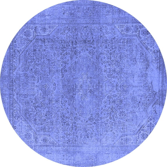 Ahgly Company Machine Washable Indoor Round Oriental Blue Industrial Area Rugs, 4' Round