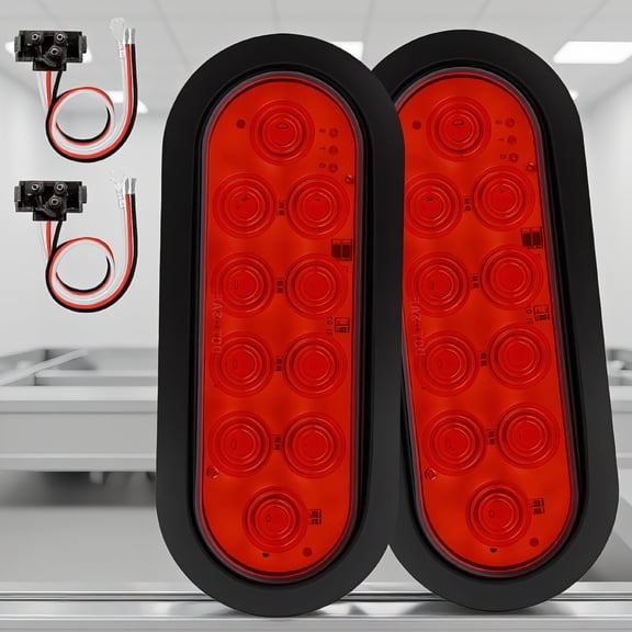 SWOEBTH 2PCS 6-Inch Oval LED Trailer , 10 LEDs Stop Turn Tail Light, IP67 Waterproof Surface Mount for Truck RV Boat