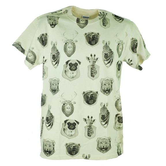 Animals Hanging Heads All Over Graphic Beige Mens Adult Tshirt Tee Shirt 2XLarge