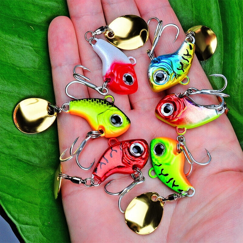 6Pcs Metal Rotating VIB Spoon Fishing Lure Lot Crankbait Vibration Spinner Bait