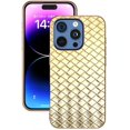 thumbnail image 2 of For iPhone 16 Pro Max Case Woven Texture Electroplating Edge Leather Coated PC+TPU Phone Cover - Gre, 2 of 5