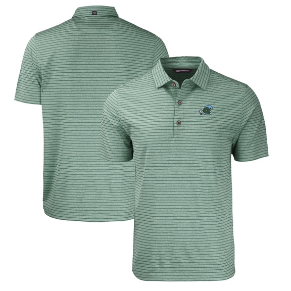 Men's Cutter & Buck  Heather Green Tulane Green Wave Forge Eco Heathered Stripe Stretch Recycled Polo