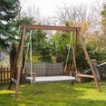 thumbnail image 4 of Gymax Rattan Patio Porch Swing 2-Person Cushioned Swing Chair Bench w/ Hanging Ropes Off White, 4 of 10