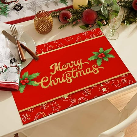 

Flash Deals Waterproof Red Christmas Placemats for Dining Table 32 X 21 cm Seasonal Winter Xmas Snowflakes Holiday Washable Table Mats Deals of The Day Clearance