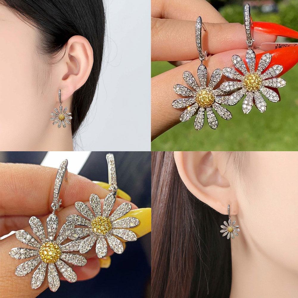 Fashion Sunflower Crystal Earrings Drop Dangle Stud Daisy Women Jewelry FAST; H0J1 - image 3 of 9