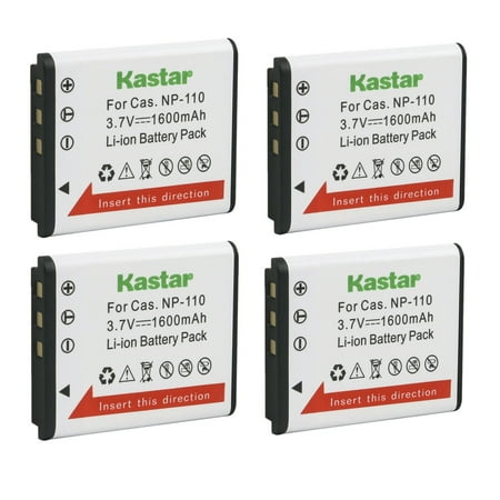 Image of Kastar 4-Pack Battery Replacement for Casio NP-110 NP-160 Battery Casio Exilim EX-FC200S Exilim EX-Z2000 Exilim EX-Z2200 Exilim EX-Z2300 Exilim EX-Z3000 Exilim EX-ZR10 Exilim EX-ZR15 Camera
