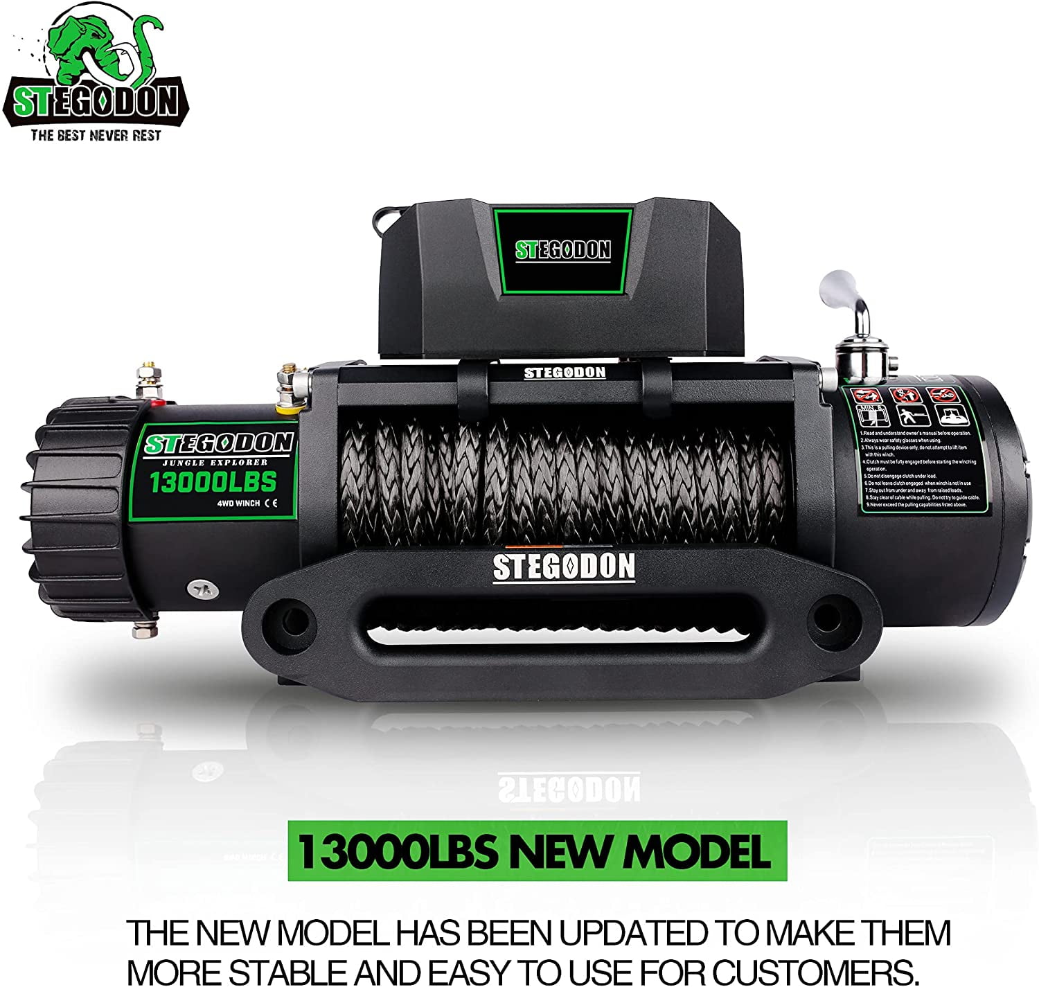 Docooler STEGODON New 13000 LBS Electric Winch T3, Synthetic Rope with  Wireless Handheld Remotes and Wired Handle