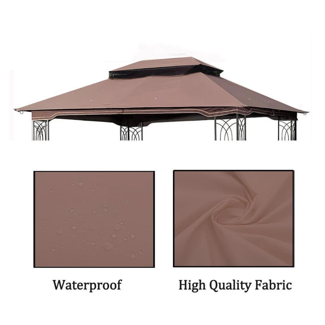 10x12 Replacement Gazebo Canopy Cover with Enhanced Drainage System, UV Protection, and Dual-Layer Insect Defense for Double Tiered Outdoor Gazebos, Pergolas, and Patio Canopies (Brown)