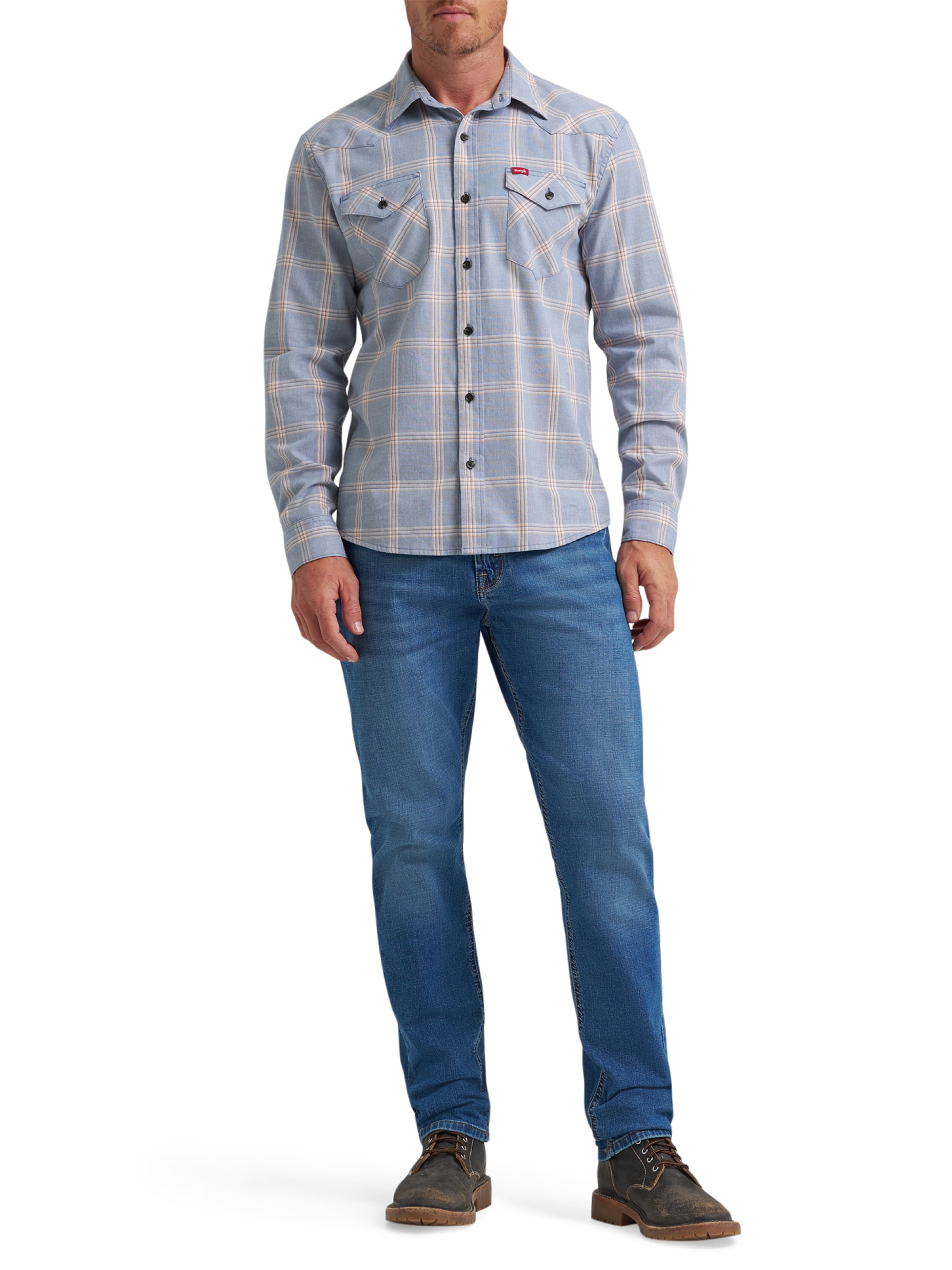 Wrangler® Men's Slim Fit Long Sleeve Woven Twill Shirt with Sunglasses Cleaner, Sizes S-5XL