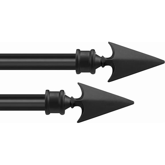 Deco Essential 36 to 66 inches 2 Pcs Extendable Curtain Rod for Windows with Arrow Finials (3/4" Diameter, Black)