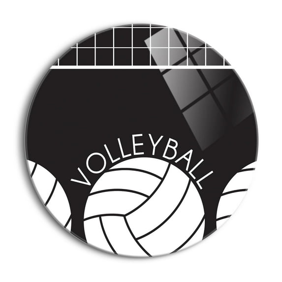 Volleyball White Net Volleyballs 24 inch Glass Round Wall Hanging Sign