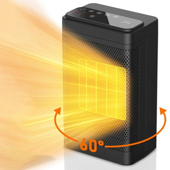 PVUEL Space Heater with Thermostat,1500W Portable Heaters with Remote, PTC Ceramic Electric Heater for Indoor Bedroom Office, 70°Oscillation, 12h Timer