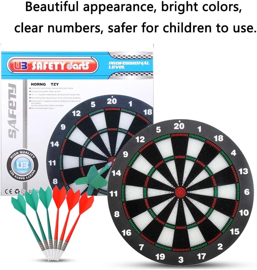 Bestyol Dart board,Safe Dartboard Set 42cm /16.5-inch for Children and Adults Dartboard with 6 Darts Set