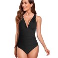 thumbnail image 1 of Traje de baño de una pieza con cuello en V para mujer Traje de baño de una pieza sin espalda con volantes en bikini con cordones - Negro Zhivalor BST3000577-5, 1 of 6
