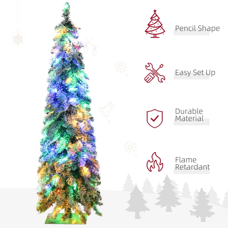 Alvantor Christmas Tree Pre-Lit Snow Flocked Slim with LED Lights 17"x17"x48" in 4ft Green