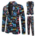 thumbnail image 3 of Traje navideño de 3 piezas para hombre, con estampado de copos de nieve y muñeco de nieve, traje informal de manga larga, chaqueta de un solo pecho, pantalones y chaleco, conjunto para Navidad, 3 of 5