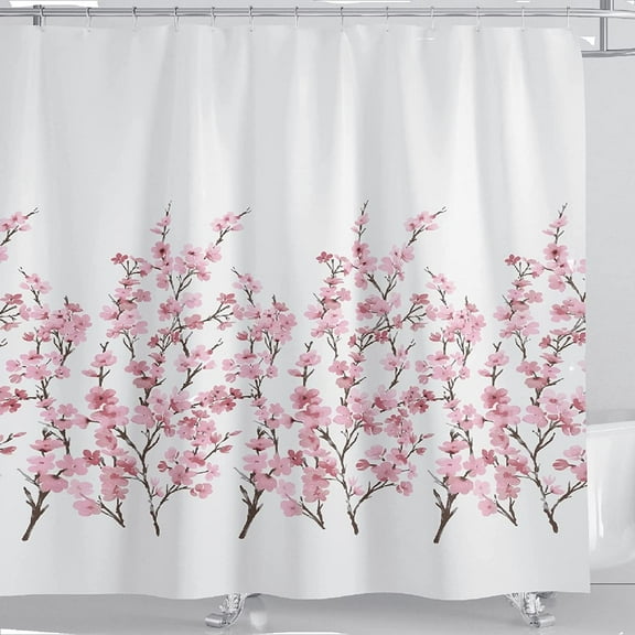 JUPA Place Premium Polyester Fabric Modern Floral Shower Curtains -Boho Chic Blooming Pink Flower Bathroom Shower Curtain  - Lightweight Shower Curtain with 12 Hooks - (72 x 72 inches)