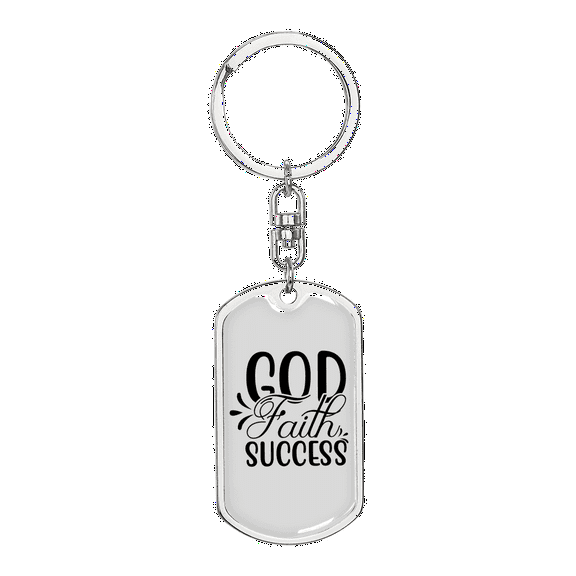 God Faith Success Stainless Steel or 18k Gold Premium Swivel Dog Tag Keychain