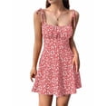thumbnail image 3 of Robe Boho Florale pour Femmes, Combishort à Bretelles Spaghetti, Robe Smockée Rose G, 3 of 8