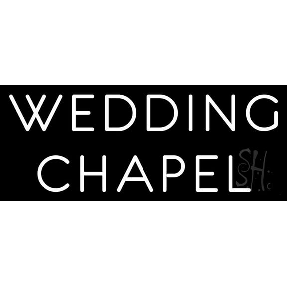 White Wedding Chapel LED Neon Sign 13" Tall x 32" Wide - inches, Black Square Cut Acrylic Backing, with Dimmer - Premium built indoor Sign for Wedding Chapel.