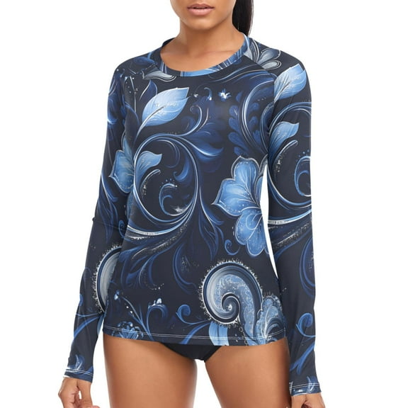 joogoo Womens UPF 50  Sun Shirts Paisley Floral Long Sleeve UV Protection Rash Guard Tops S