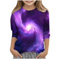 thumbnail image 2 of Spazoro Kids Child Girls Casual T-Shirts Tee, Summer Crew Neck 3/4 Sleeve Printed Fashion Loose Tops Trousers for Girls Purple Size 7 T, 2 of 5