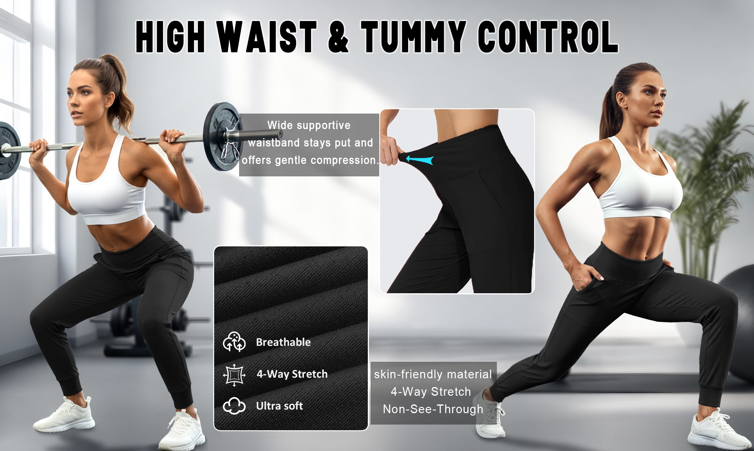 Rosvigor Yoga Women Joggers Athletic Pants for Women Elastic High Waisted Tapered Casual Pants with Pockets