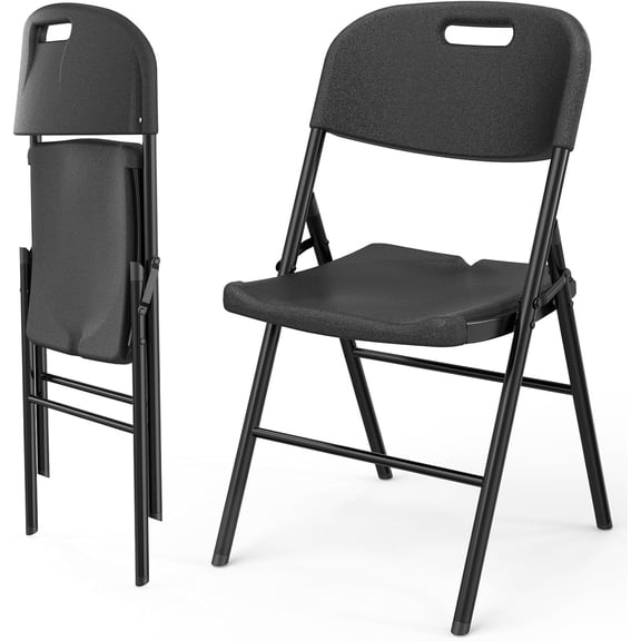Bonnlo Folding Chairs 10/6/4/2 Pack, Heavy Duty Foldable Chair with Steel Frame, Portable HDPE Plastic Seat for Outdoor Indoor Dinning Party Wedding School- White/Black Plastic Patio Chairs