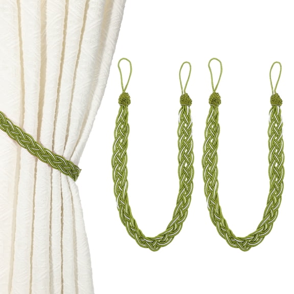 Uxcell 2 Pcs Curtain Tiebacks, 56cm/22 Braided Drapery Holdback Holder Curtain Ties Holdbacks Elegant Window Rope Tie Back, Olive Green