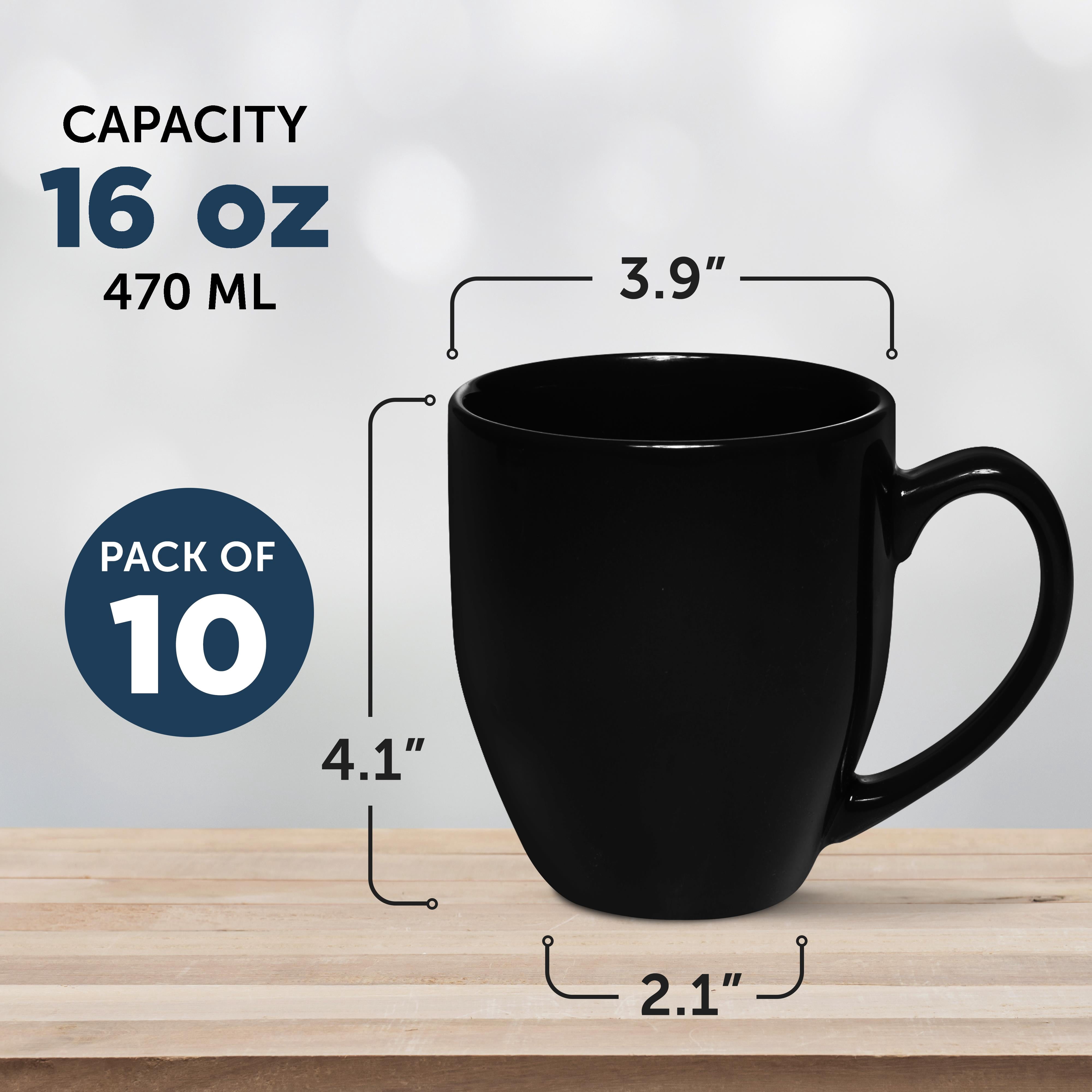 Large Coffee Cups 16 oz. Set of 10, Bulk Pack - Perfect for Tea, Espresso, Cappuccino, Hot Cocoa - Black