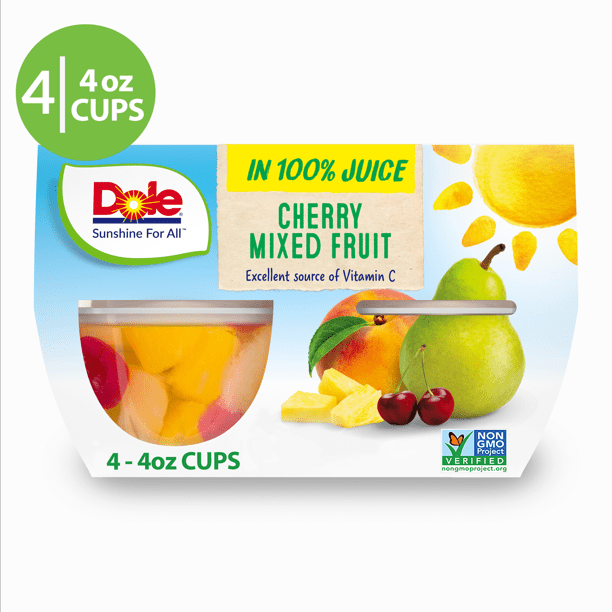 (4 Cups) Dole Fruit Bowls Cherry Mixed Fruit in 100% Fruit Juice, 4 oz