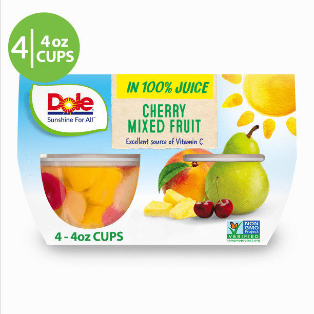 Dole Fruit Bowls Cherry Mixed Fruit in 100% Fruit Juice, 4 oz Bowls, 4 Cups of Fruit