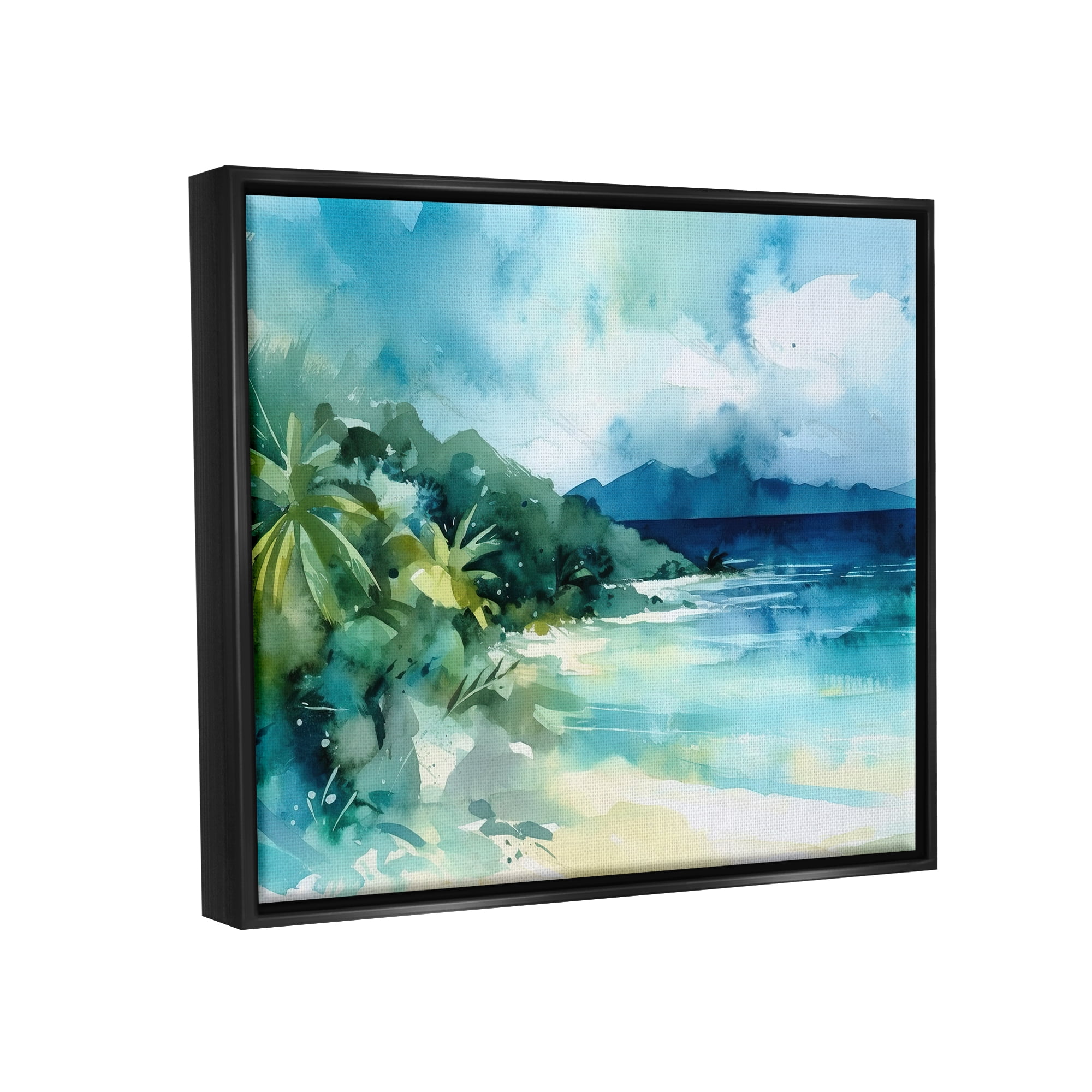 Stupell Industries Abstract Tropical Landscape Landscape Painting Black Floater Framed Canvas Art Print Wall Art, 21 x 17