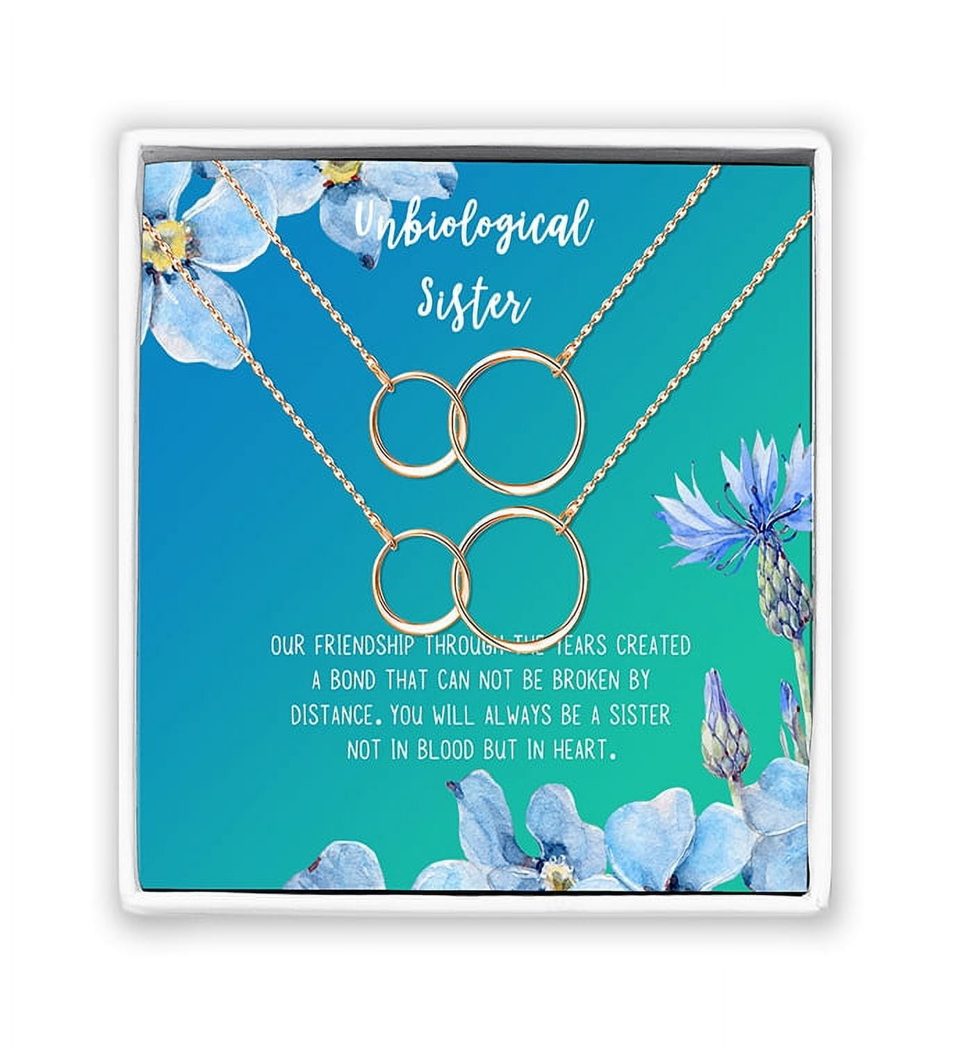 Anavia Unbiological Sister Gift Jewelry, Soul Sister Card Necklace, Sister Best Friend Gift, Big Little Sorority Card Gift-[Two Rose Gold Infinity Double Ring, Bright Blue Gift Card]