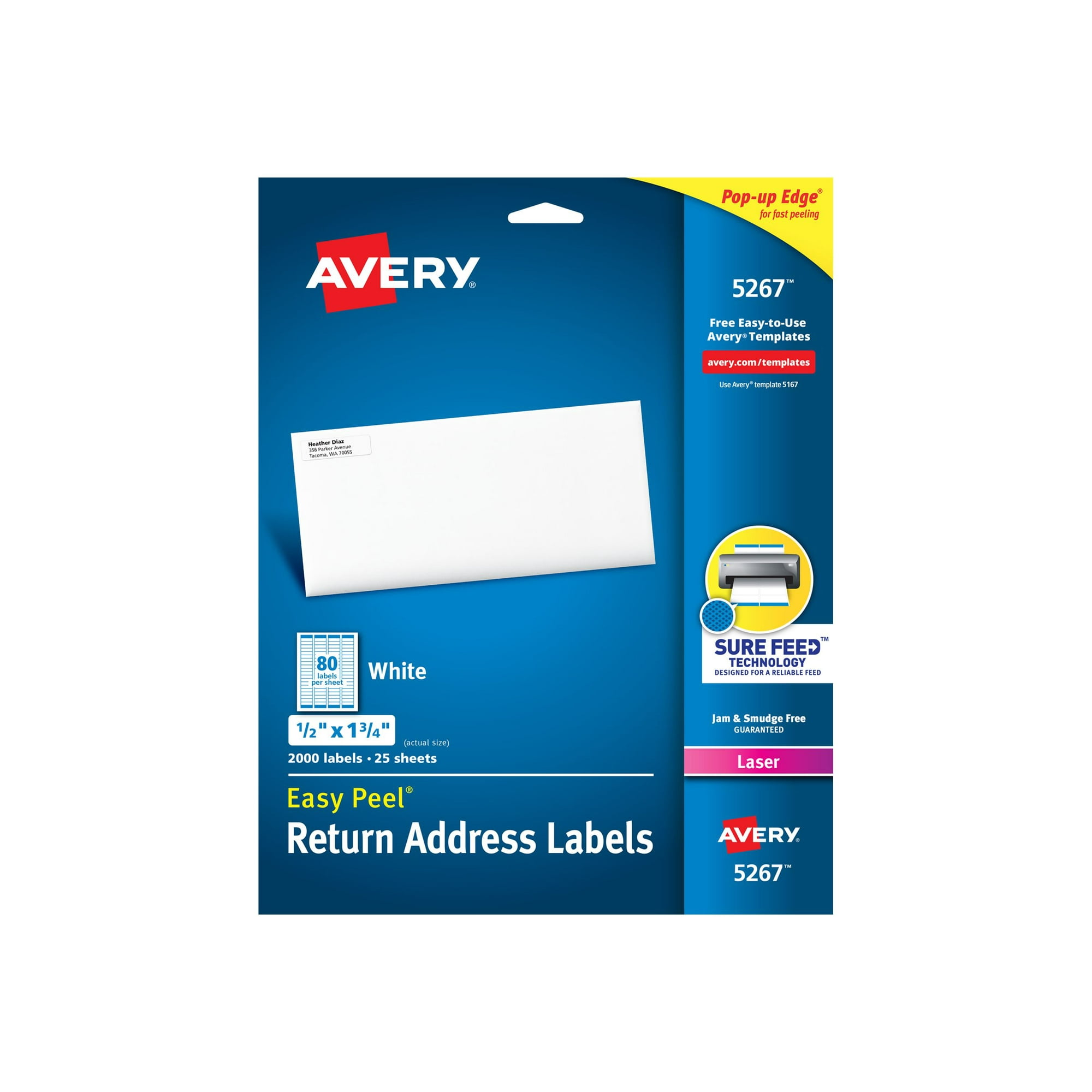 Avery Easy Peel - Permanent adhesive - white - 0.5 in x 1.75 in 2000  label(s) (25 sheet(s) x 80) return address labels