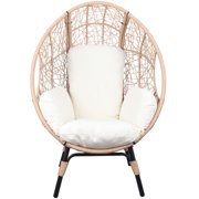 Elegant Set of 2 Natural Color Rattan Beige Cushion Patio PE Wicker Egg Chairs - Model 3