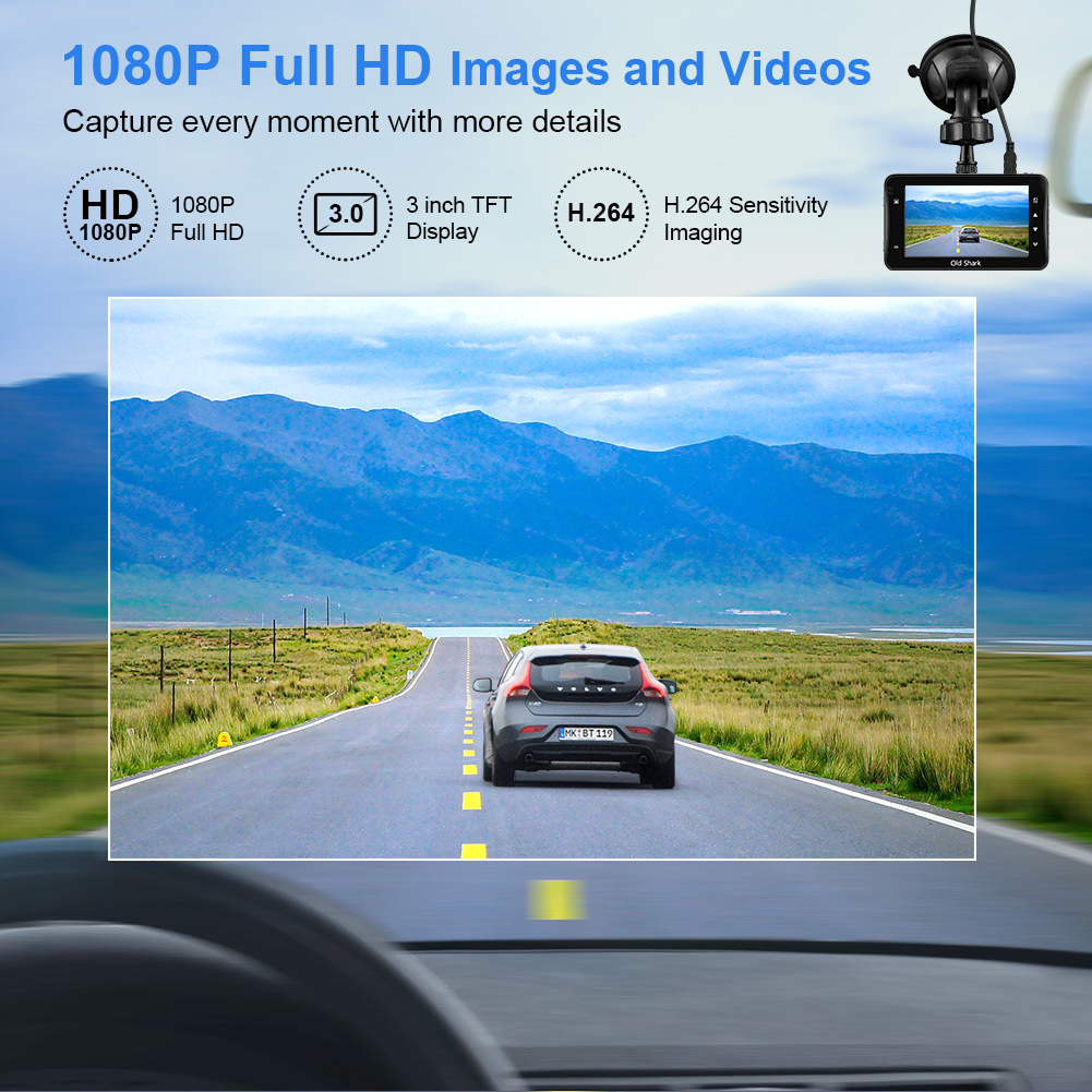 OldShark Dash Cam 1080P Full HD DVR Car Driving Recorder Inch LCD Screen  170°Wide Angle Loop Recording G-Sensor WDR Parking Monitor